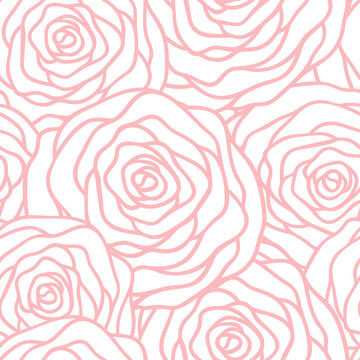 Vector seamless pattern with outline stylized roses. Beautiful floral background. Floral, retro, doodle, design element. Can be used for textile, book cover, packaging, wedding invitation.
