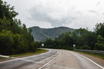 View from a moving car on a road