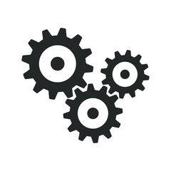 Cogwheel icon. Sprocket wheel logo. Settings button sign. Mechanic gears symbol. Black silhouette isolated on white background. Vector illustration image.