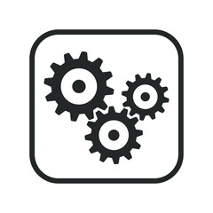 Cogwheel icon. Sprocket wheel logo. Settings square button sign. Mechanic gears symbol. Black silhouette isolated on white background. Vector illustration image.