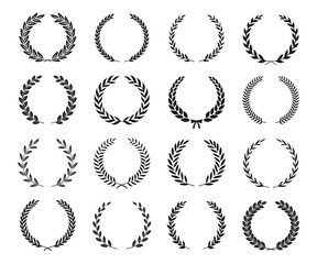 Set of black and white silhouette laurel foliate wreaths depicting an award, achievement, heraldry, nobility. Can be used as design elements in heraldry, on an award certificate, emblem, logo