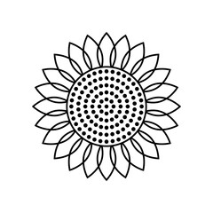 Sunflower icon. Vector illustration. Simple style. Black element on white background. Great for the design of banners, elements of decoration, logo, label, stickers, cards, prints, etc.