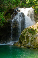 Fototapeta na wymiar Waterfall at Soteska vintgar, Slovenia, Vintgar Gorge.