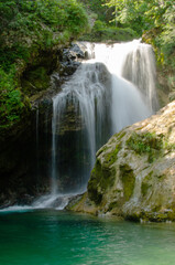 Fototapeta na wymiar Waterfall at Soteska vintgar, Slovenia, Vintgar Gorge