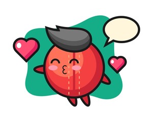 Cricket ball cartoon with kissing gesture