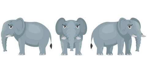 Female elephant in different poses. African animal in cartoon style.