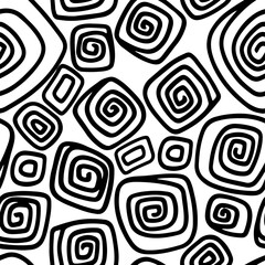 Abstract hand drawn vector seamless pattern. Original simple background of spiral elements. Black contour wallpaper isolated on transparent. Universal design print, wrapping, fabric, textile, ornament