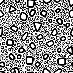 Abstract hand drawn vector seamless pattern. Detailed simple background of random shapes. Monochrome wallpaper isolated on transparent. Universal design for prints, wrapping, fabric, textile, ornament