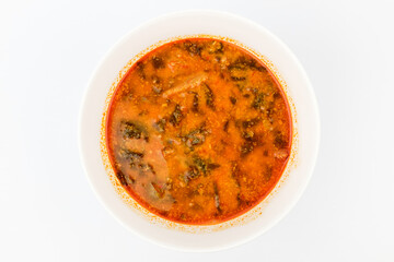 Eel soup on white background