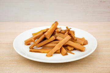 Stewed bamboo shoots on white background