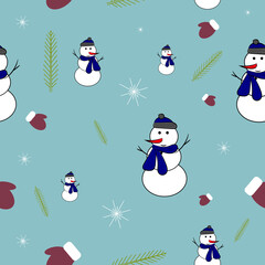 Christmas snowman. Seamless Christmas pattern. Xmas. Vector. Eps 10.