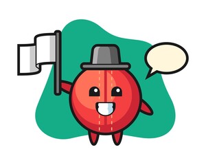 Cricket ball cartoon holding a flag