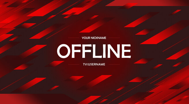 Currently offline twitch banner background 16:9 for stream. Offline red background with red gradient lines. Screensaver for offline streamer broadcast. Gaming offline screen. for twitch.