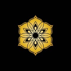 Gold Flower Logo Vector in Elegant Style with Black Background