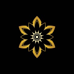 Gold Flower Logo Vector in Elegant Style with Black Background