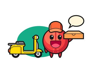 Cricket ball cartoon as a pizza deliveryman