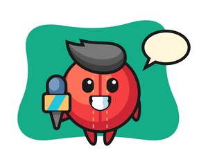Cricket ball cartoon as a news reporter