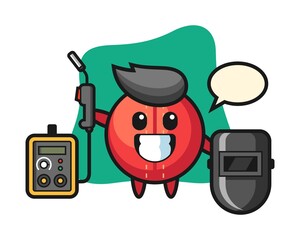Cricket ball cartoon as a welder