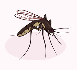 여름해충 모기. 손으로 그린 스타일의 벡터 일러스트.