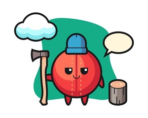 Cricket ball cartoon as a woodcutter