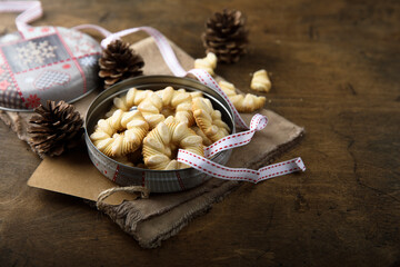 Homemade festive almond cookies in a box
