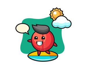 Cricket ball cartoon do surfing on the beach