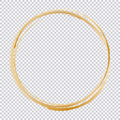 Gold brush round frame. Vector design element  on transparent background