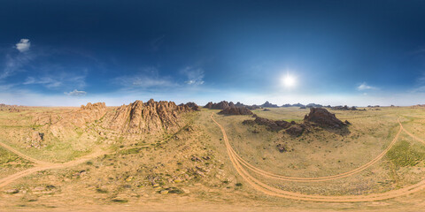 An aerial drone view of Baga Ikh Gazriin Chuluu the largest part of the granite area of Mongolia....