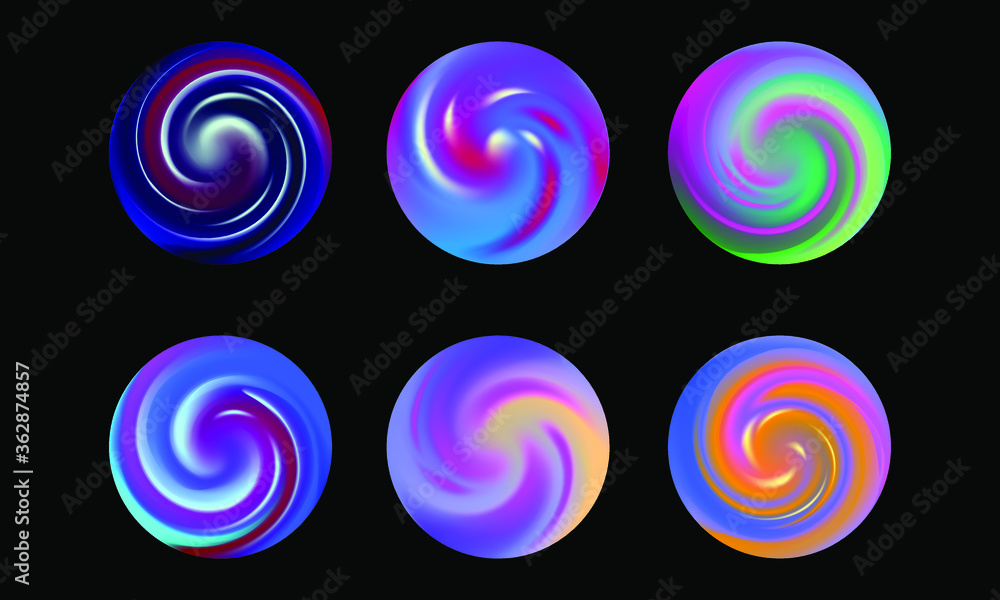 Poster set of round vector gradient. multicolor sphere. modern abstract background texture. template for de