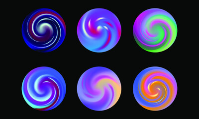 Set of round Vector Gradient. Multicolor Sphere. Modern abstract background texture. Template for design. Isolated objects