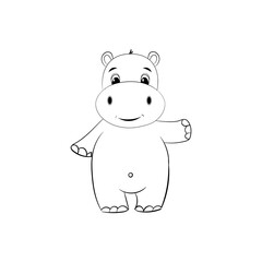 Cute little hippo drawing, line art illustration for coloring book. Funny cartoon baby hippopotamus,  Can be used for t-shirt print, kids wear fashion design, baby shower invitation card. - Vector
