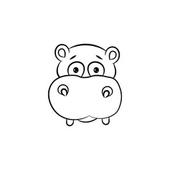 Cute little hippo drawing, line art illustration for coloring book. Funny cartoon baby hippopotamus,  Can be used for t-shirt print, kids wear fashion design, baby shower invitation card. - Vector