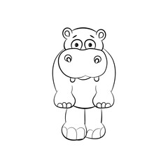 Cute little hippo drawing, line art illustration for coloring book. Funny cartoon baby hippopotamus,  Can be used for t-shirt print, kids wear fashion design, baby shower invitation card. - Vector