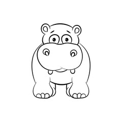 Cute little hippo drawing, line art illustration for coloring book. Funny cartoon baby hippopotamus,  Can be used for t-shirt print, kids wear fashion design, baby shower invitation card. - Vector