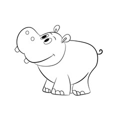 Cute little hippo drawing, line art illustration for coloring book. Funny cartoon baby hippopotamus,  Can be used for t-shirt print, kids wear fashion design, baby shower invitation card. - Vector