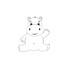 Cute little hippo drawing, line art illustration for coloring book. Funny cartoon baby hippopotamus,  Can be used for t-shirt print, kids wear fashion design, baby shower invitation card. - Vector