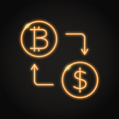Bitcoin exchange concept icon in neon style
