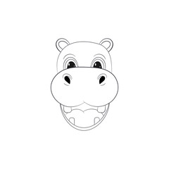 Cute little hippo drawing, line art illustration for coloring book. Funny cartoon baby hippopotamus,  Can be used for t-shirt print, kids wear fashion design, baby shower invitation card. - Vector