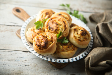 Homemade cheese buns with herbs