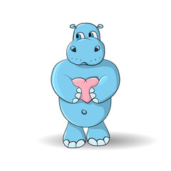 Funny cartoon baby hippopotamus,  Can be used for t-shirt print, kids wear fashion design, baby shower invitation card. - Vector