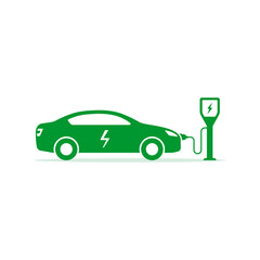 Electric car on charging station icon Vector Illustration
