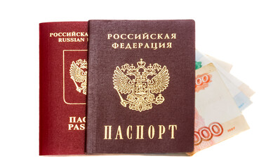 Russian passport and foreign passport of Russia in open and closed form on an isolated background