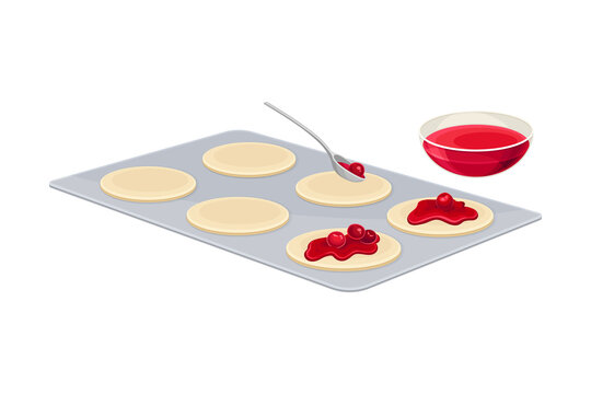 Baking Process with Putting Filling on Rolled Dough Vector Illustration