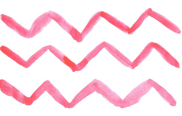 red zig zag watercolor lines drawn by hand on white background light and dark red