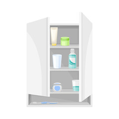 Bathroom Wall Cabinet with Shelves and Hygienic Accessories Vector Illustration