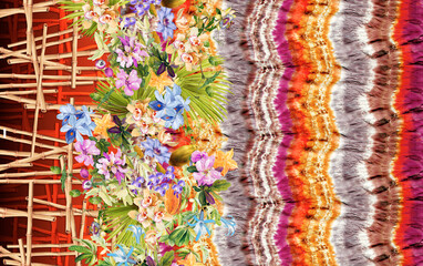 Seamless floral background scarf art abstract design textile. seamless beautiful artistic bright tropical pattern with exotic forest. Colorful Fabric Flower pattern. Beautiful vintage Floral