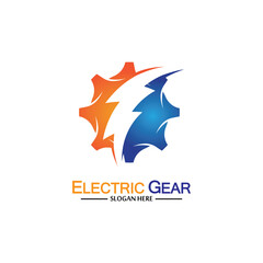 Electric gear vector logo template illustration. Suitable for business, technology and web. also, for energy and thunder symbol