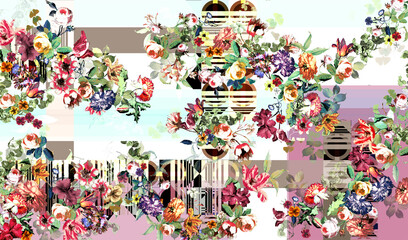 Seamless floral background scarf art abstract design textile. seamless beautiful artistic bright tropical pattern with exotic forest. Colorful Fabric Flower pattern. Beautiful vintage Floral