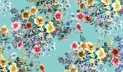 Seamless floral background scarf art abstract design textile. seamless beautiful artistic bright tropical pattern with exotic forest. Colorful Fabric Flower pattern. Beautiful vintage Floral