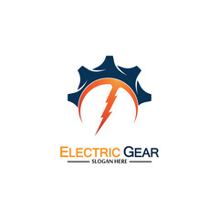 Electric gear vector logo template illustration. Suitable for business, technology and web. also, for energy and thunder symbol